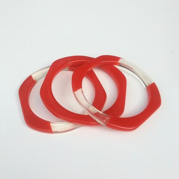 Vintage Acrylic Stacking Bangles, Red & Clear, Set of 3 - Picture 3 of 4
